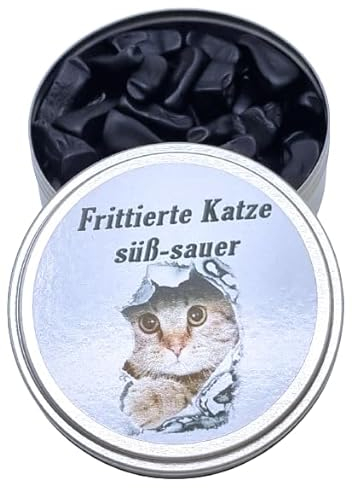 Frittierte Katze süß-sauer aus der Dose Scherzarktikel, Lustige Geschenkidee, Party-Brüller, Spaßgeschenk, Halloween, Geburtstagsgeschenk.