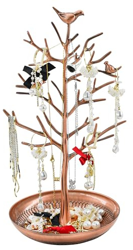 MrMrKura Schmuck Baum Ohrring Halsketten Halter, Tree Tower Organizer für Frauen Mädchen Schmuck Rack Stand Display für Ohrringe, Halsketten, Ringe (Bronze)