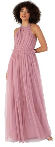 Anaya with Love Damen Women's Maxi Dress Ladies Sleeveless Halterneck Ruffle Empire A-line for Wedding Guest Bridesmaid Ball Evening Occasion Kleid, Bridal Rose,