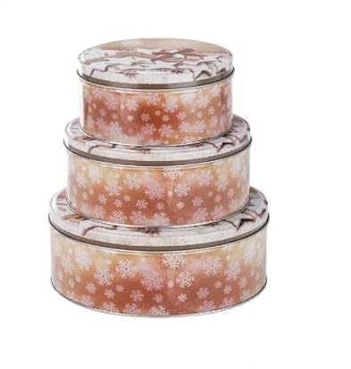Rungassi Keksdose | Weihnachts-Keksdosen | 3er Set | Rund | Ø14-20cm (Beige)