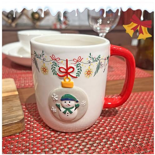 Tazza da caffè nataliziaTazza da caffè in Ceramica, Tazza da Acqua, Forma Tridimensionale del Pupazzo di Neve di Babbo Natale, Adatta per Amanti, Coppie e Amici(Color:1)
