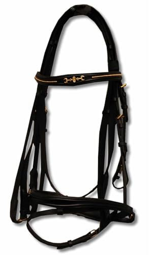 Amesbichler Reitsport Trensenzaum Empire Bit+Strass Stirnband ENGL. Komb., 1A Lederqualität, schwarz