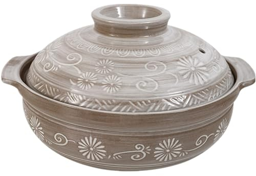 Printed Ceramic Casserole with Lid, Healthy Slow Cooker, Japanese Donabe Hot Pot Earthenware Clay Pot, Stock Pot for Rice Stew Soup,001,1.0L