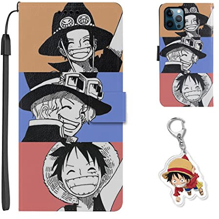 Staremeplz Compatible with iPhone 14 Pro Case One -Piece Anime Design [With Luffy/Zoro Figure Keychain], Folio Flip Wallet PU Leather Animation Phone Case for iPhone 14 Pro