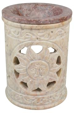 NKlaus Beige Duftlampe aus Speckstein Ø 7,5cm Höhe 11cm Motiv Sonne Teelicht Weihrauch Stövchen mit Schale 15714