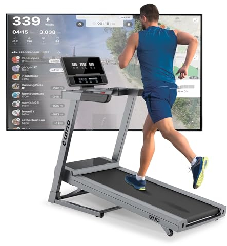 LOTTO Evo Laufband klappbar elektrisch,3.75 PS,bis 120kg,Bluetooth,Anyrun,Kinomap,Zwift,automatische Steigung,LED-Computer,1-16km/h,Laufgurtfläche 125x45cm