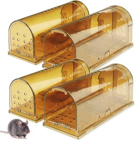 Baxcdyswe Trampas para Ratones 4Pcs, Reutilizable con Orificio de Aire para Jardín, Ático, Garaje, Cocina, Interior y Exterior, Rápida y Fácil de Usar Atrapa Ratones Sin Dañarlos