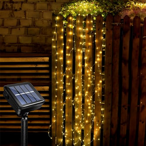 Acxilexy Solar Lichterkette, 10 Stränge 2M 200 LEDs Wasserdichte Lichterschweif, 8 Modi Glühwürmchen Bündel Lichter, Kupferdraht Wasserfall Lichterketten für Gießkanne Baum Balkon Außen Deko