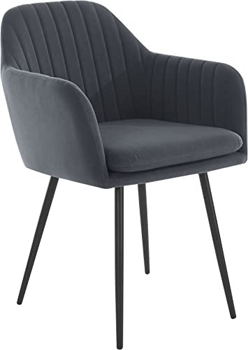 Hela Tische, 1ner Pack Armlehnenstuhl Mila, Bezug Samtvelour Grau, Metallfüße, Rundrohrgestell Schwarz, Rückensteppung