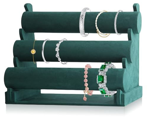 Schmuckständer Armbänder, Armbandständer Aus Samt Mit Abnehmbaren 3 Etagen, Armreif Ausstellungsständer, Armband Ständer, Uhren Ständer Halter, Schmuckhalter Für Uhren, Armbänder, Halsketten (Grün)
