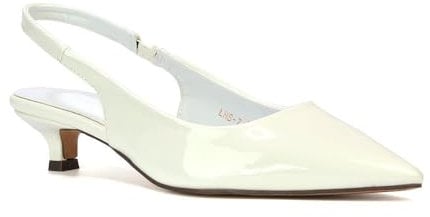 Womens Low Kitten Heel Shoes Ladies Slingback Sandals Pointed Toe Party Evening White Patent Pumps Size 5