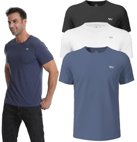 3 or 5er Pack Sport Tshirts Herren Kurzarm,Funktionsshirt Atmungsaktiv & Schnelltrocknend,Fitness Shirt für Training,Laufen,Wandern,Gym,Outdoor-Sport Schwarz-Weiß-Grau Blau M