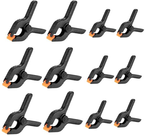 12 Pcs Spring Clamps, 2 inch/3 Inch Heavy Duty Nylon Spring Clips, Plastic Grip Spring Clips Clamps, Woodworking Tension Clamps for DIY Projects, Photo Studios, Photo Background, 6 Pcs 2+6 Pcs 3