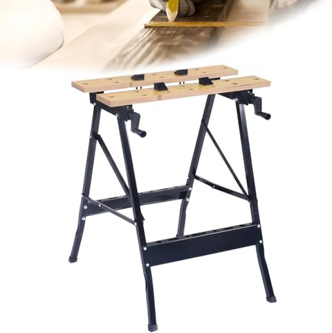 RuiYiL Portable Folding Workbench, Wood Timber Workshop Working Bench Table with Twist to Adjust Work Surface Clamping Width for Work, Clamping, Painting, Cutting Folding Worktop Table