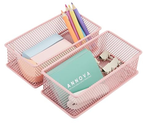 Annova Netz-Schubladenschrank und Regal, Organizer, Aufbewahrungskorb, für Schule, Büro, Zubehör, 2 Stück (Light Pink, 15x7.5x5cm)