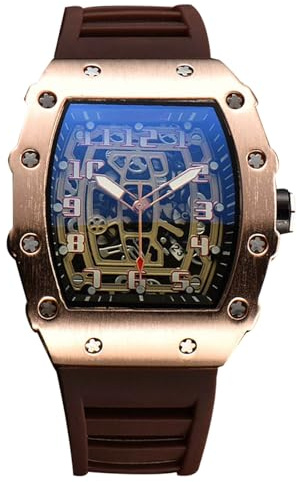 rorios Herren Quarz Uhr Mode Tonneau Armbanduhren Leuchtend Analog Uhr Freizeit Sport Herrenuhren für Männer mit Datum Kalender Roségold Kaffee