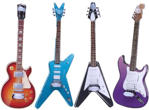 Keuyeo 4 Stück Miniatur-Gitarre, Miniatur-e-Gitarre, Modell, 1:12, Mini-Musikinstrument Für Puppenhaus-Dekoration, Zubehör