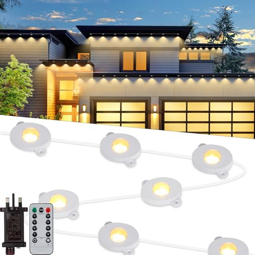 Tacobey Permanent Outdoor String Lights - 49ft/15m 36LED Eaves Lights Mains Powered with Remote Control, 8 Modes, Timer, Waterproof, Indoor Outdoor Christmas Decoration - Warm White