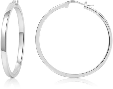 925 Sterling Silver Hoop Earrings,Silver Hoop Earrings for Women, Lightweight Small Silver Hoop Earrings,Hypoallergenic Silver Hoop Earrings for Women 20mm PABBEU