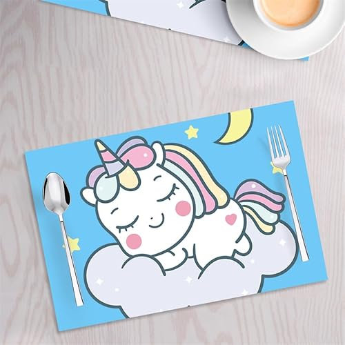 Tovagliette Americane Lavabili Unicorno Nuvoloname Resistente Al Calore Tovagliette Colazione, Resistente Allo Sporco E Lavabile Tovagliette,Adatto Per Tavolo Da Pranzo E Cucina,Tovaglietta,8 Pezzi