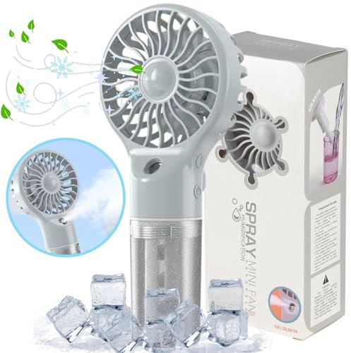 NimNik Handheld Fan with Humidifier Spray Portable USB Hand Held Mini Fan Rechargeable 5200mAh Power Bank, 4 Adjustable Speed Fan for School,Home, Office, Travel