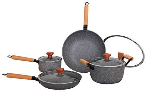 CNBYDK Olla para cocinar, Juego de Utensilios de Cocina, Juego de ollas revestidas de mármol de 4 Piezas, Cacerola para Leche, Cacerola para Sopa, Wok, sarté