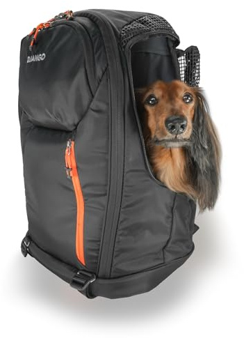 DJANGO Dog Carrier Backpack – Pet Backpack for Small Dogs & Cats with Hip Belt, Laptop Pocket & Water Bottle Sleeve – Travel Dog & Cat Carrier for Hiking, Camping & Commuting (Midnight Black)