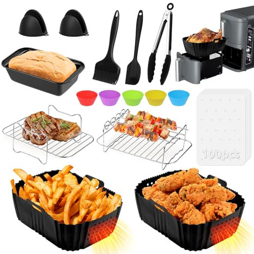 FHzytg Airfryer Lot de 115 accessoires pour friteuse à air chaud Ninja Double Stack XL SL400EU, accessoires en silicone pour friteuse à air chaud Ninja Foodi AF400EU, AF300EU 7,6L-9,5L, accessoires