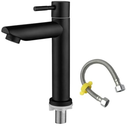 Robinet de salle de bain noir + conduite d'alimentation en eau, acier inoxydable, robinet d'eau froide pour invités, mitigeur lavabo, robinet d'eau froide robinet de lavabo robinet de salle de bain