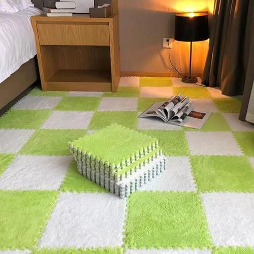 Plush Foam Floor Tiles, Interlocking Foam Tiles, Carpet Squares Puzzle Mat, Plush Interlocking Carpet Tiles for Baby Mat for Floor, Anti Slip EVA Foam Interlocking Tiles,