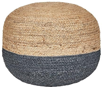 Beliani Pouf Jute beige/natürlich/blau 50x50x40 cm Sitzhocker im Boho Stil Duki