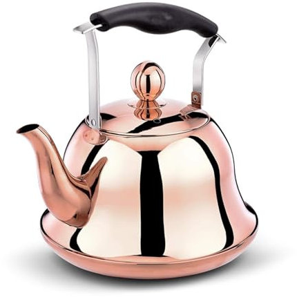 Rose Gold Whistling Tea Kettle - 3.2 Quart Stainless Steel Stovetop Teapot for All Stoves(2.1 Quart)