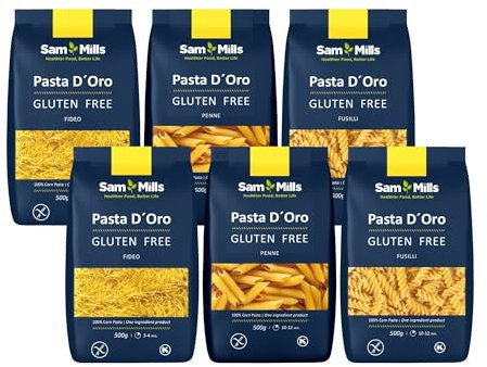 Sam Mills - Pack 6 Unidades Pasta Sin Gluten - 6 paquetes de 500 g - 100% Harina de Maíz - Fabricado en Instalaciones Sin Gluten - Mejora el Tránsito Intestinal - Ideal para Dietas Veganas