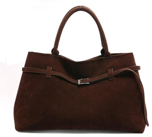 Modavo Wildleder Tote Bag,Frauen große braune Wildleder Top-Handle Arbeit Handtasche, Modavo Vintage Faux Wildleder Tasche große KapazitätUmhängetasche Handtasche (Dunkelbraun, One Size)