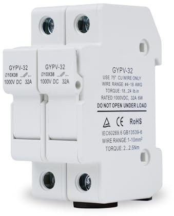 DEWIN PV Sicherungshalter, Feinsicherungshalter Hutschiene Sicherungssockel für 10x38mm Sicherung 2P 32A DC 1000V