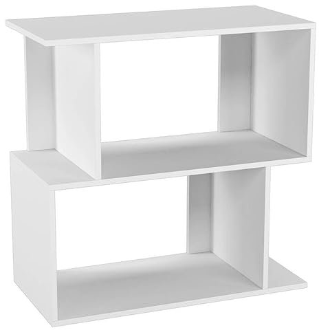 URBNLIVING 60cm Width White 2 Tier Wooden Shelving Unit Freestanding Bookcase Display Organiser with Irregular Storage Compartments for Bedroom Study Living Room Office Modern Open Bookshelf