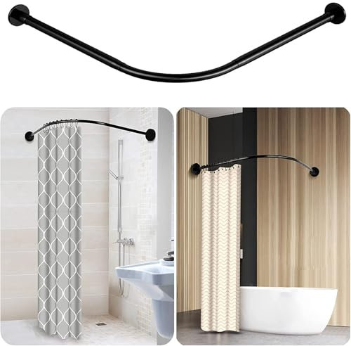LLSZAHD Tringle à Rideau De Douche en Forme De L, Barre Rideau Douche Angle Extensible, Tringle pour Douche Arrondie sans Percage en Acier Inoxydable, 70-95 X 105-165cm, pour Salle De Bain