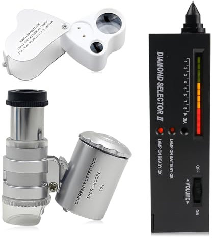 Tester Diamanti: Penna Tester Diamante Con 2 Pezzi 30X 60X Lenti D'ingrandimento Mini LED Pieghevole Ingrandimento, Testers Di Diamanti Ad Alta Precisione, Penna Testers Elettronico per Diamante