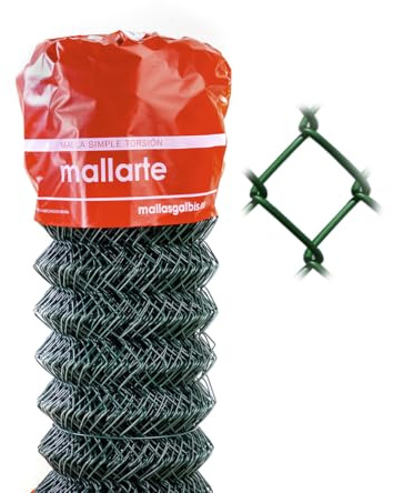MALLARTE | Malla Simple Torsión Mallarte 50/17/200 | Plastificada Verde | Rollo de: 25m | Color: Verde | Diámetro: 2.9mm