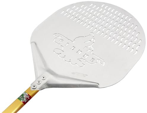 GIEMME Pala Forata Pizza Rotonda Ø 30 cm, Alluminio Anodizzato, Manico 60 cm, Uso Professionale e Domestico, Per Forni a Legna ed Elettrici