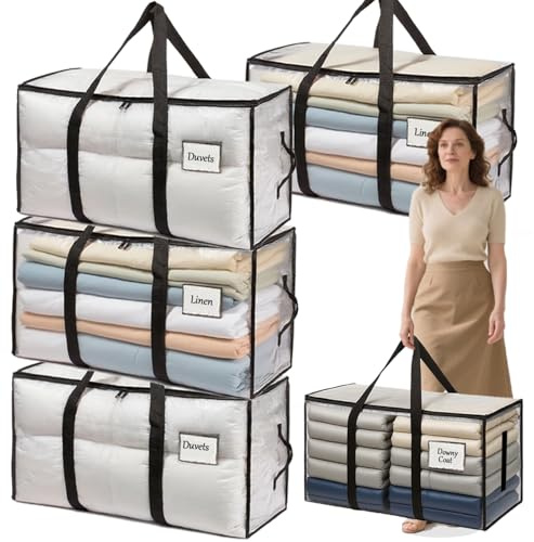 VCANIVR 4 Pack 91L Large Moving Boxes Heavy Duty Moving Totes Waterproof Clothes Storage Bags Moving Bags with Zips for Clothes Moving Travelling Camping Garden Tools Christmas Storage Containers