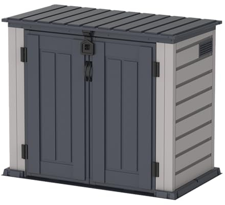 Duramax MultiStore 800L Kunststoff-Gartenhaus, Wetterbeständiger Aufbewahrungsraum für Gartenmöbel im Freien, Gerätehaus aus Vinyl, Wartungsfreier Mülltonnenboxen, Sicher Aufbewahrung, 135x76x111.5 cm