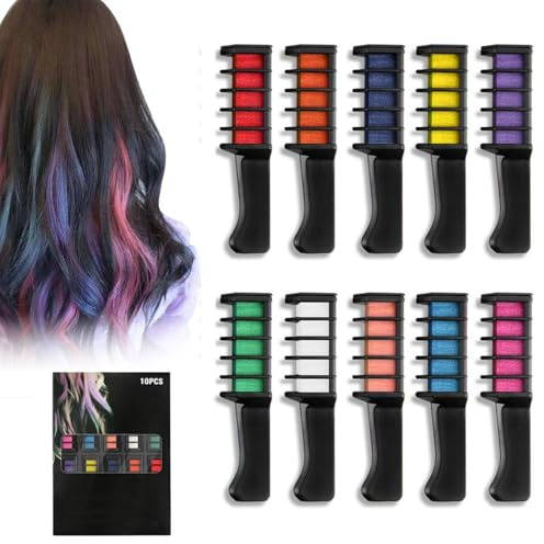 Haarkreide für Mädchen Deluxe Set 2026,Temporäre Haarfarbe Kreide Kamm, Haarkreide für Mädchen Set, Abwaschbar und Sicher,Kinderschminke Fasching&Schminke Karneval,Faschingsschminke Kinder (10 Colors)
