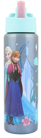 Disney Frozen Stainless Steel Water Bottle 750ml – Insulated Kids Water Bottle with Straw Lid, BPA Free, Leak-Proof, Hand Wash Only – Official Gift for Girls & Boys (Frozen)