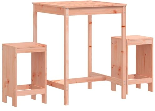 QJBSAVVA 3-TLG Gartenbar-Set aus massivem Douglasienholz - Rustikale Bistromöbel für Garten, Terrasse und Balkon - Holz-Bartisch 82,5x82,5x110 cm mit 2 Barhockern für den Außenbereich
