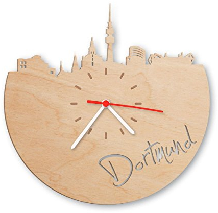 Skyline Dortmund Wanduhr aus Birken-Holz Made in Germany | Design Uhr aus Echtholz | Wand-Deko aus Birke | Originelle Wand-Uhr | Moderne Wand-Uhr im Skyline Design | Wand-Dekoration aus Natur-Holz