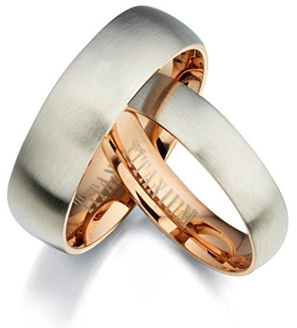 Gemini Ringe Matt und Poliert Zwei Farbtöne Rosa Gold Titan Hochzeit Valentinstag Ring Für Herren, Damen, Paare, Unisex, Breite 7mm - Titanium, S