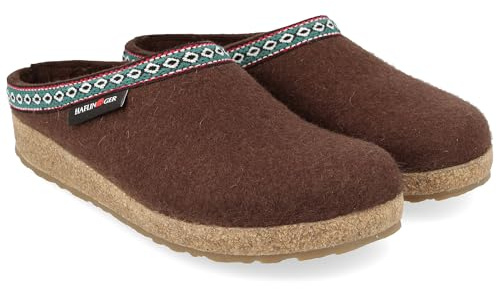HAFLINGER Damen Pantoffel Herren Hausschuh Filz Wolle Grizzly Franzl 711001, Größe:42 EU, Farbe:Braun