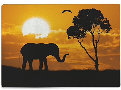WANDKINGS Glasschneidebrett „Elefant bei Sonnenuntergang“ - Motiv wählbar - Glasschneideplatte, Schneidebrett aus Glas, Frühstücksbrettchen