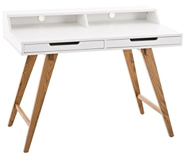 CLP Schreibtisch Eaton I Bürotisch mit 2 Schubladen und großer Arbeitsfläche I Moderner Holztisch, Farbe:weiß, Größe:110 cm